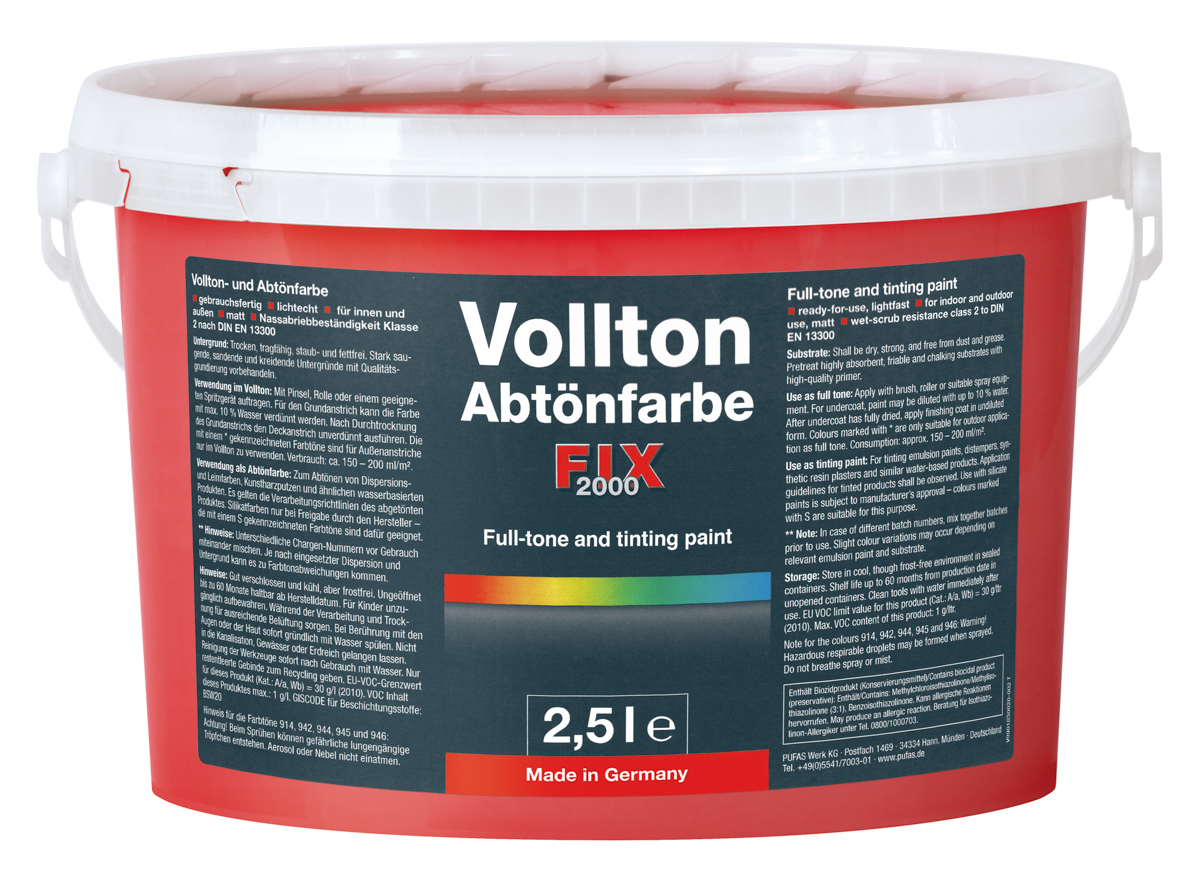 Pufas fix 2000 Vollton- und 2,5 lt Abtönfarben PG2 909 Signalrot