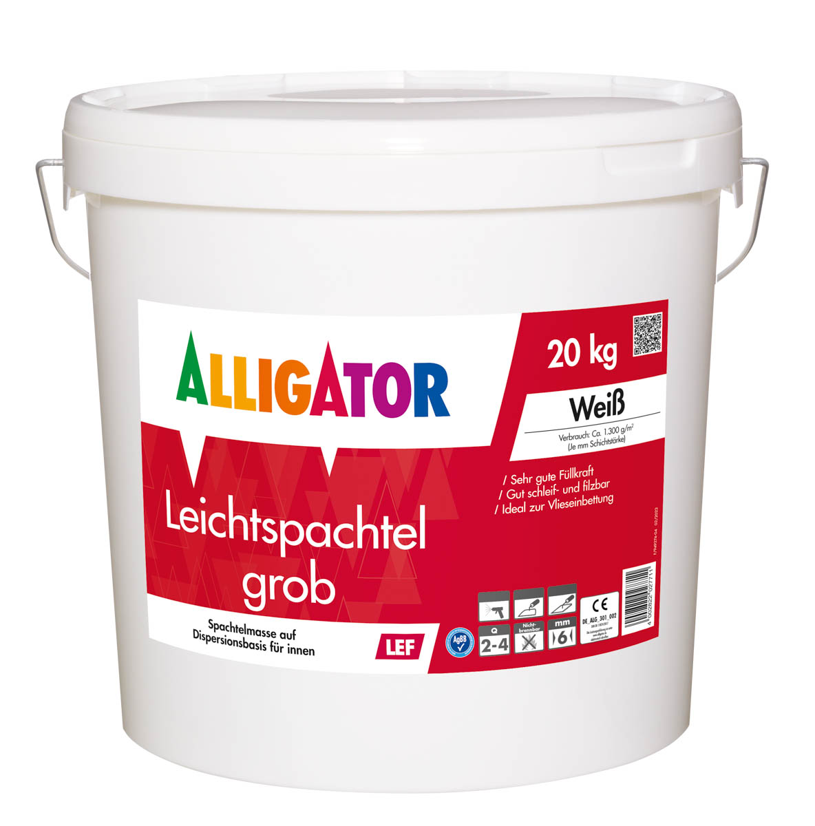 Allig.Leichtspachtel grob LEF 20,0 kg Weiß Hobbock