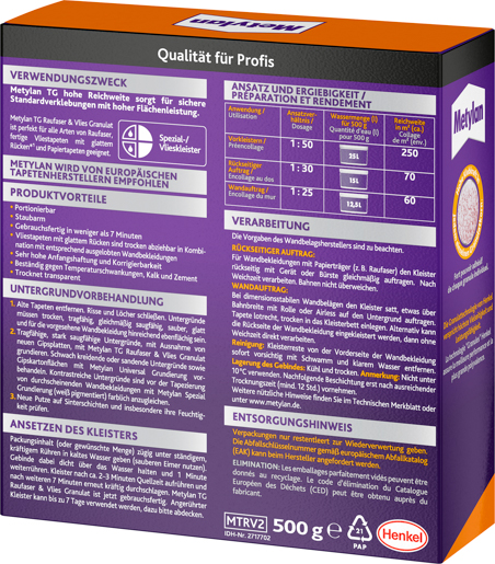 Henkel Metylan TG Hohe Reichweite 500 gr Raufaser & Vlies Granulat MTRV2