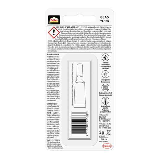 Henkel Pattex Sekundenkleber Glas 3 gr PSV1C