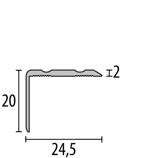 MPlus Winkelprofil 235 SBS 100cm 20 x 24,5mm Alu Edelstahl elox. F2 geri.