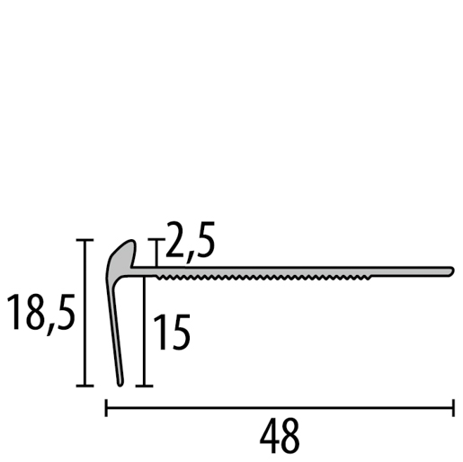 MPlus Treppenkantenprofil 859 SBS 250cm 2,5mm Alu Silber elox. F4 18,5 x 48mm