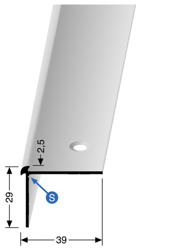 MPlus Treppenkantenprofil 870 SBS 250cm 2,5mm Alu Silber elox. F4 29 x 39mm