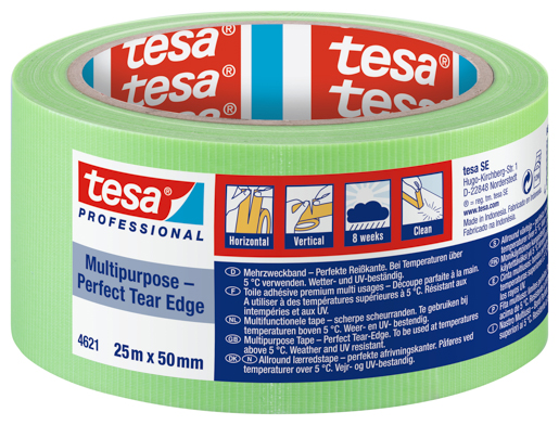Tesa 4621 Allzweck Putzband Gewebe 25m:50mm, leucht hellgrün