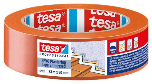 Tesa 67001 Putzband PVC quergerillt 33m:30mm, orange