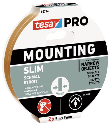 Tesa 66714 Mounting PRO Schmal 2x 5m:9mm weiss