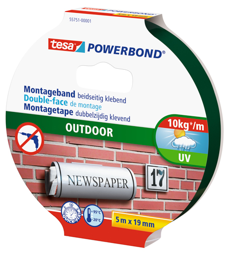 Tesa 55751 Montageband Powerbond 5m:19mm, doppelseitig, outdoor