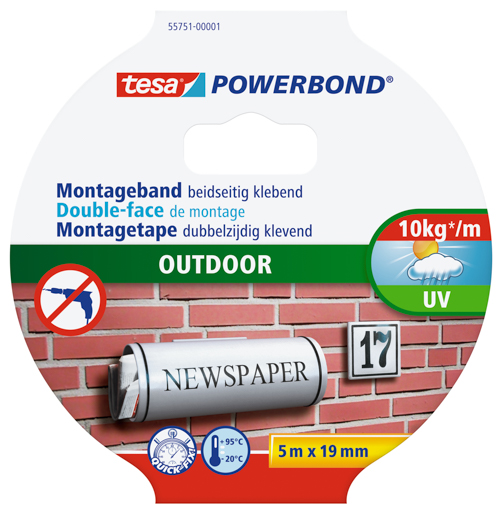 Tesa 55751 Montageband Powerbond 5m:19mm, doppelseitig, outdoor