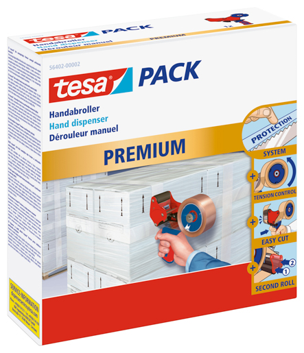 Tesa 56402 Handabroller Premium für Paketband-Rollen bis 66m:50mm