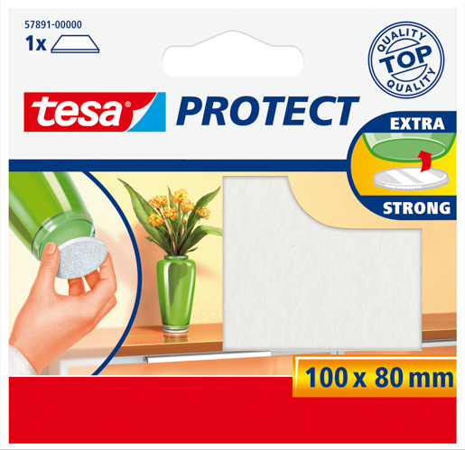 Tesa 57891 Protect Filzgleiter 100mm:80mm, weiß, rechteckig