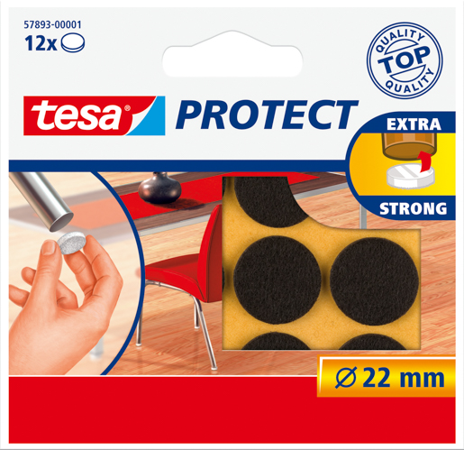 Tesa 57893 Protect Filzgleiter D=22mm, braun, rund (1STK =1SET a 12STK)