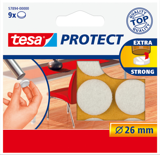 Tesa 57894 Protect Filzgleiter D=26mm, weiß, rund (1STK = 1SET a 9STK)