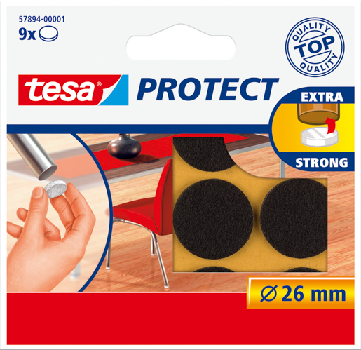 Tesa 57894 Protect Filzgleiter D=26mm, braun, rund (1STK = 1SET a 9STK)