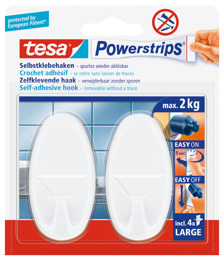 Tesa 58013 Powerstrips Haken Large oval, weiß, bis 2KG, 2STK