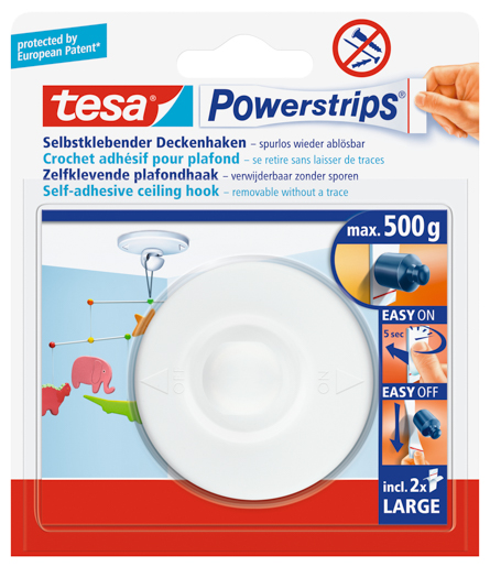 Tesa 58029 Powerstrips® Deckenhaken bis 0,5KG, weiß, 1STK
