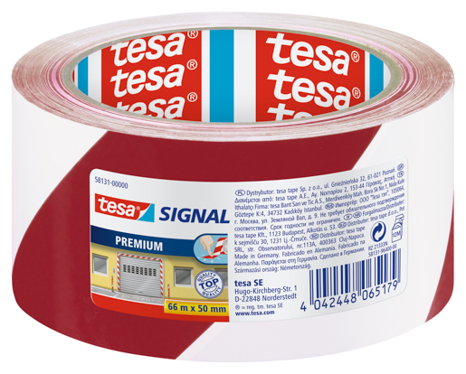 Tesa 58131 Tesapack Markierungsklebeband 66m:50mm, rot-weiß