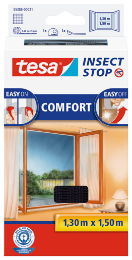Tesa 55388 Fliegengitter Fenster 1,30m:1,50m, anthrazit, Sichtschutz