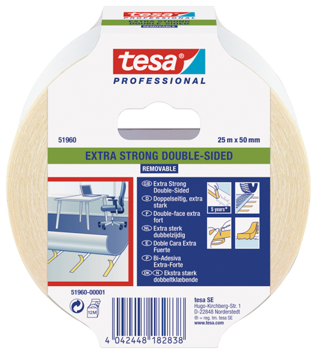 Tesa 51960 Verlegeband tesafix® ablösbar 25m:50mm farblos