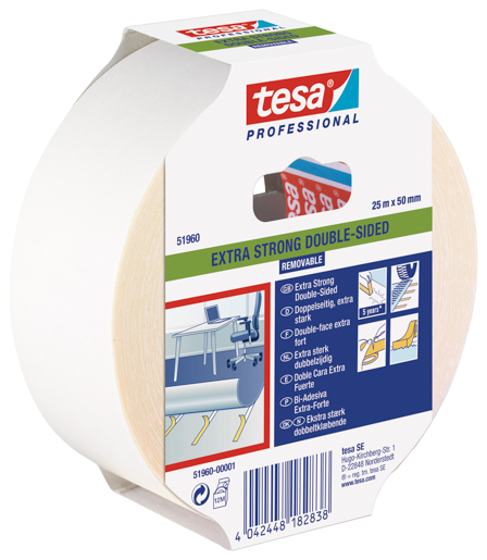 Tesa 51960 Verlegeband tesafix® ablösbar 25m:50mm farblos