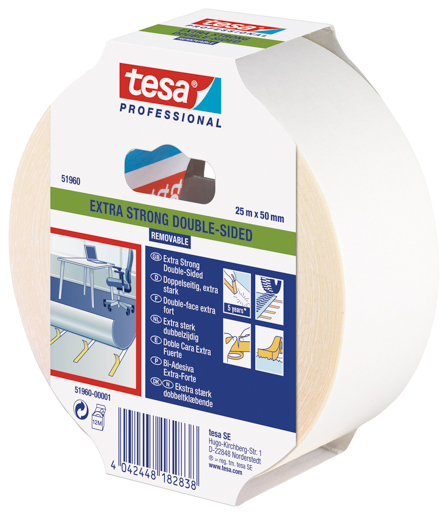 Tesa 51960 Verlegeband tesafix® ablösbar 25m:50mm farblos