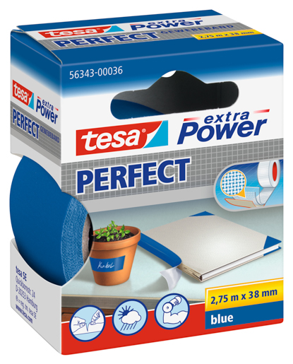Tesa 56343 Gewebe- und Reparaturband 2,75m:38mm, blau, extra Power Perfect