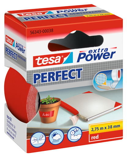 Tesa 56343 Gewebe- und Reparaturband 2,75m:38mm, rot, extra Power Perfect