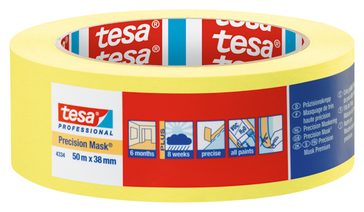 Tesa 4334 Präzisionskrepp 50m:25mm, gelb